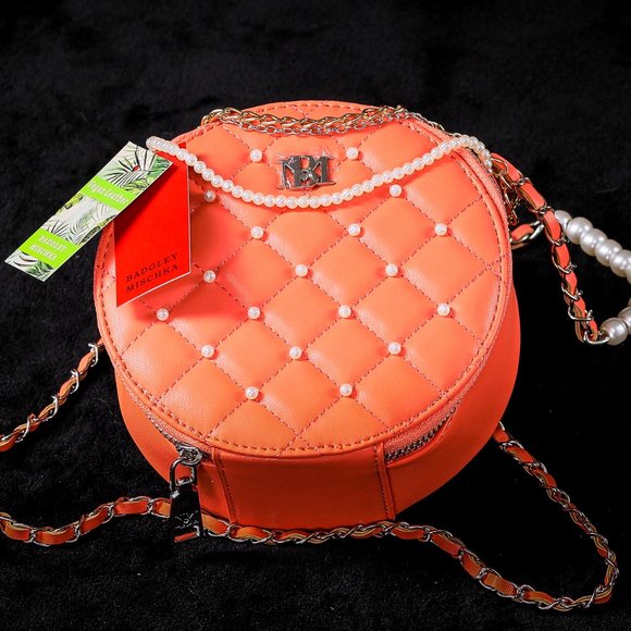 NWT Badgley Mischka | Coral Imitation Pearl-Accent Round Crossbody Bag - Picture 4 of 4